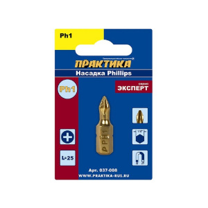 Бита отверточная PH 1 х 25 мм Tin (1 шт.) "Эксперт" ПРАКТИКА 037-008