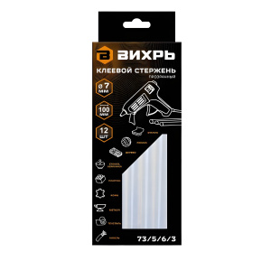 Стержень клеевой 7х100 мм (12 шт.) ВИХРЬ