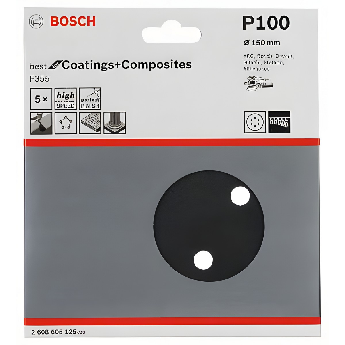 Круг шлифовальный 150 мм P100 (5 шт.) Best for Coatings + Composites BOSCH 2608605125