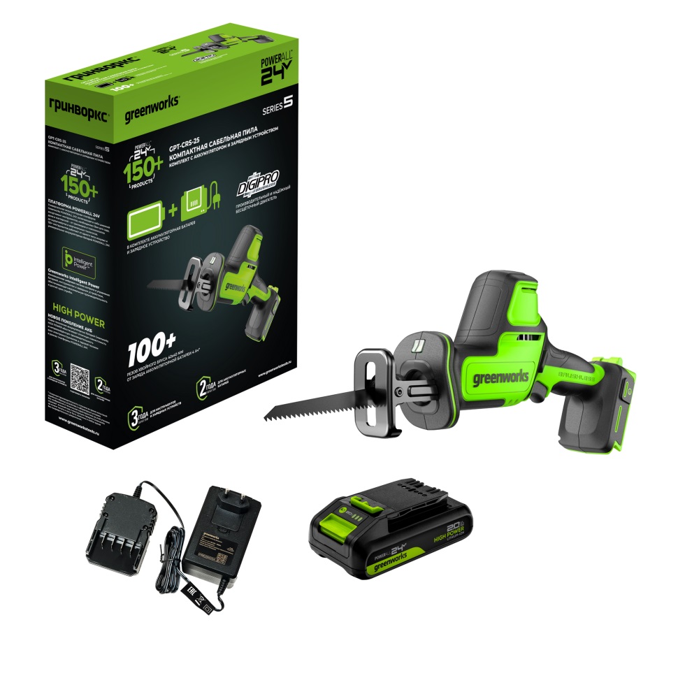 Пила сабельная аккумуляторная GREENWORKS GPT-CRS-25K2 1200507CUA