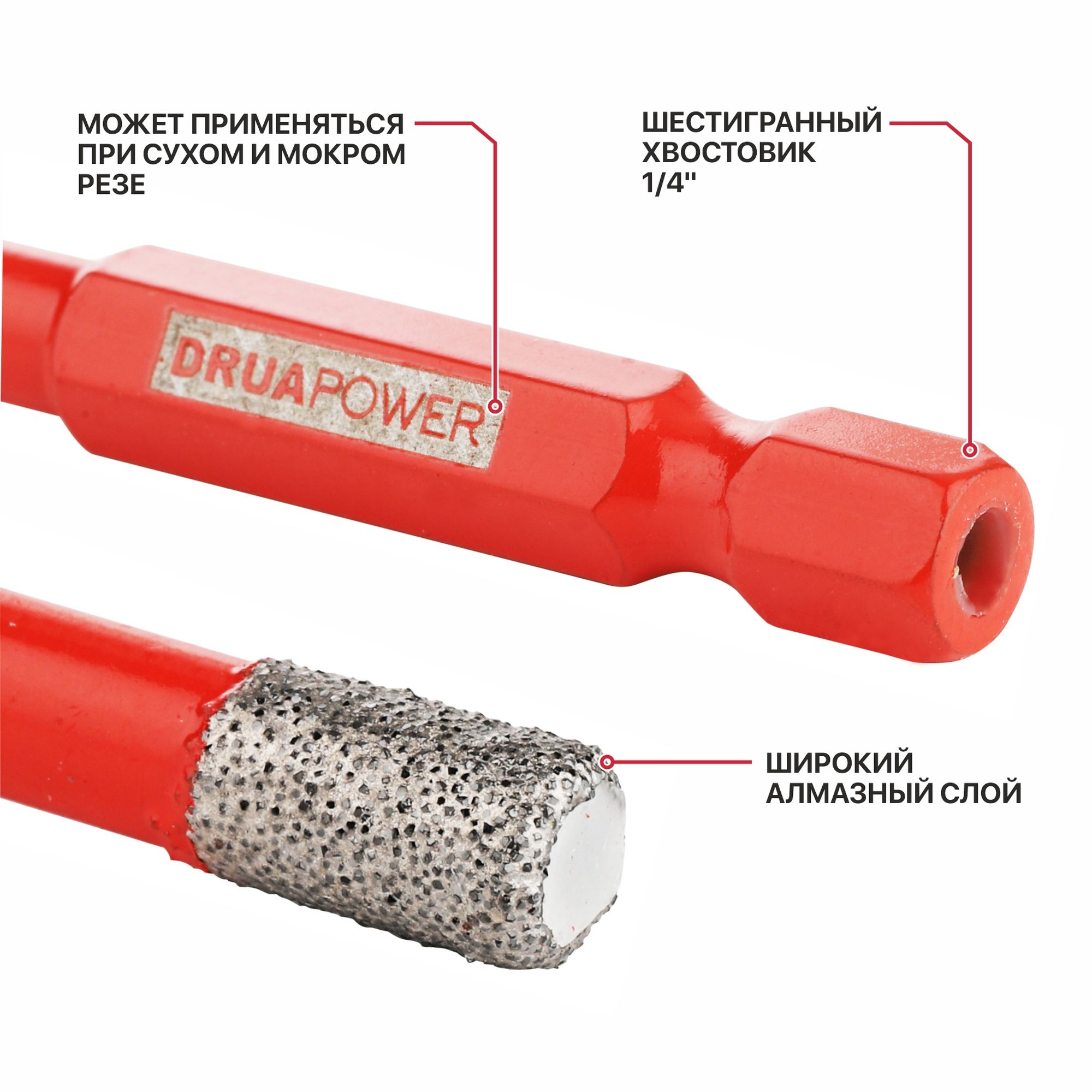 Коронка алмазная 8 мм, HEX по керамограниту P.I.T. AMAS17-0008