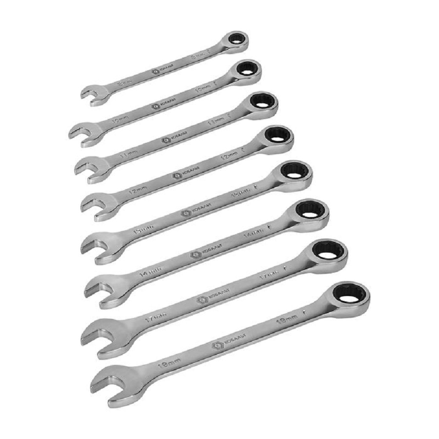 Набор ключей комбинированных 8 шт. (8-19 мм, трещоточный механизм 90 зуб.) КОБАЛЬТ 923-989