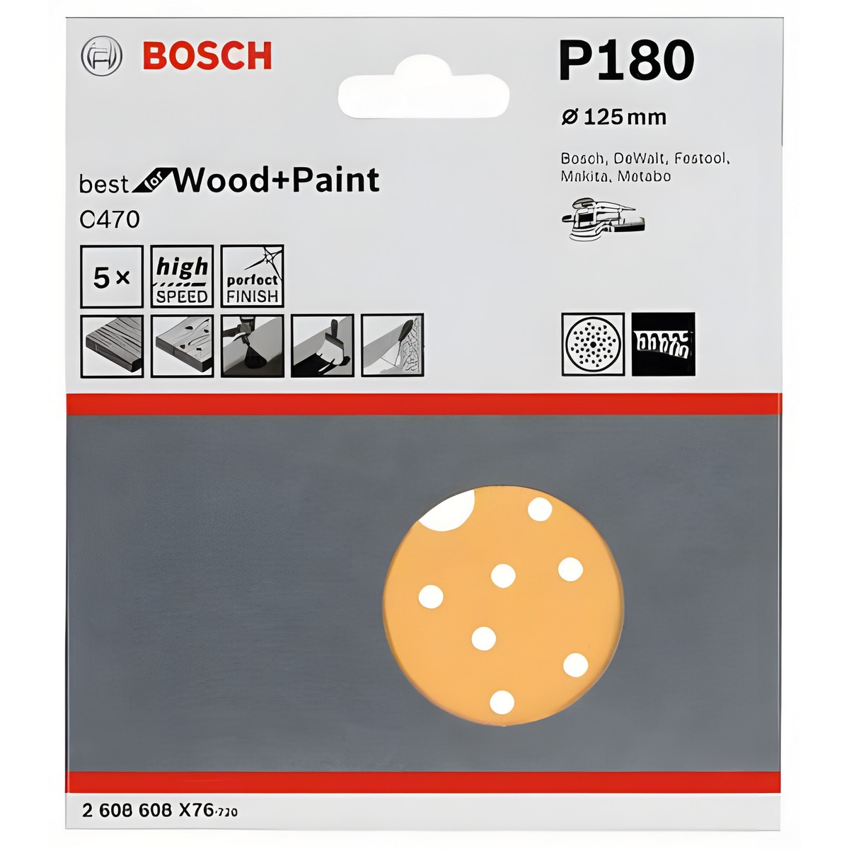 Круг шлифовальный 125 мм P180 (1 шт.) Best for Wood + Paint BOSCH 2608608X76