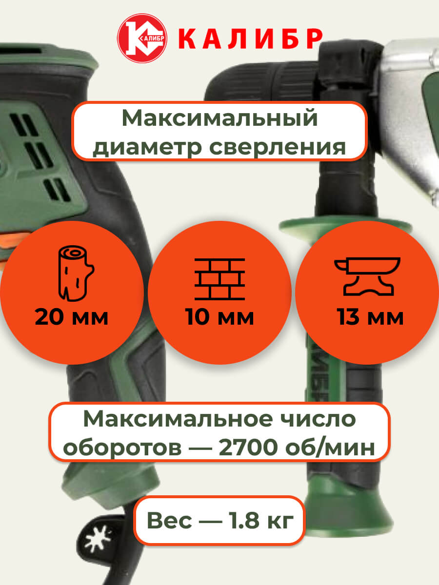 Дрель ударная ДЭМР-820ЕРУ+ Калибр 011729