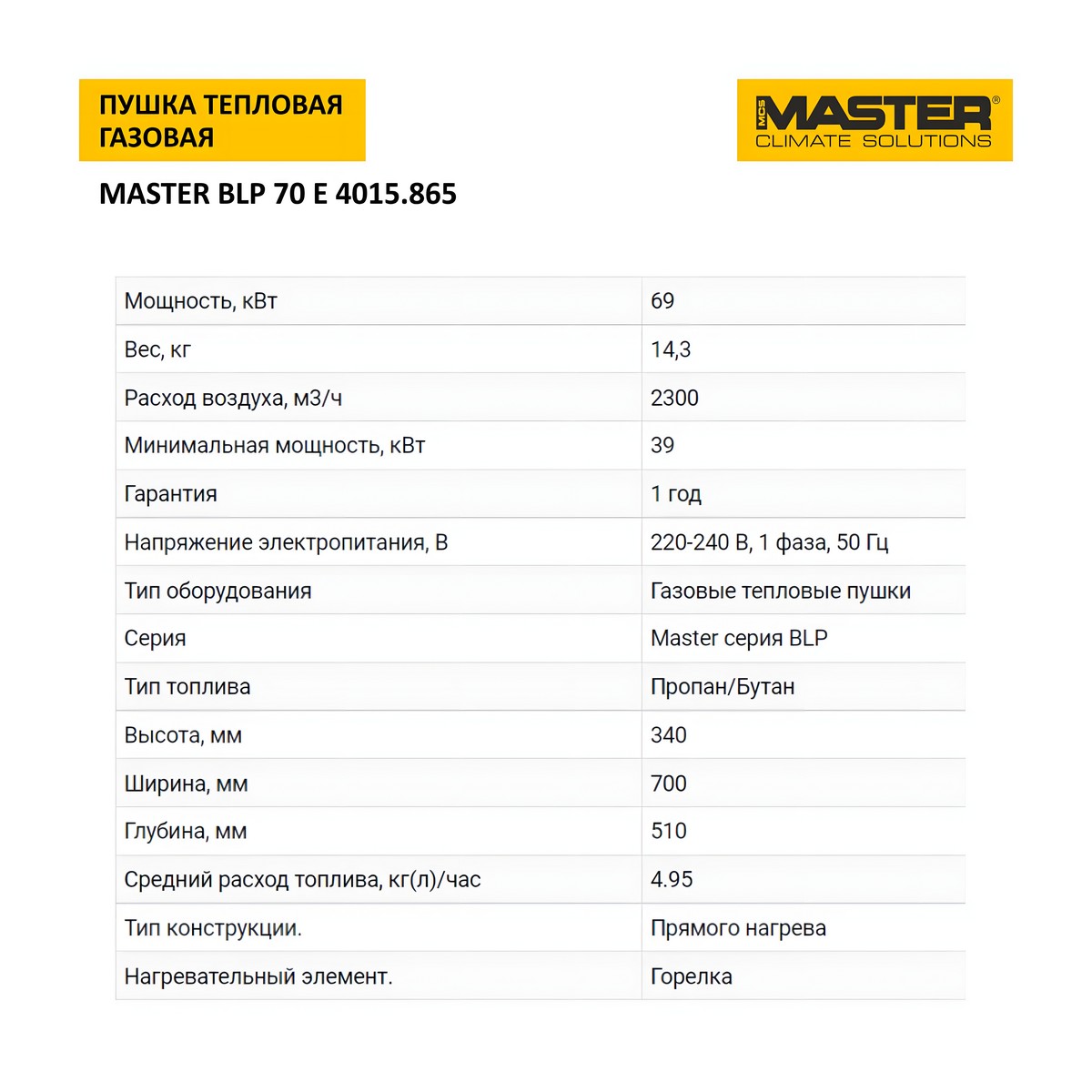 Пушка тепловая газовая MASTER BLP 70 E 4015.865