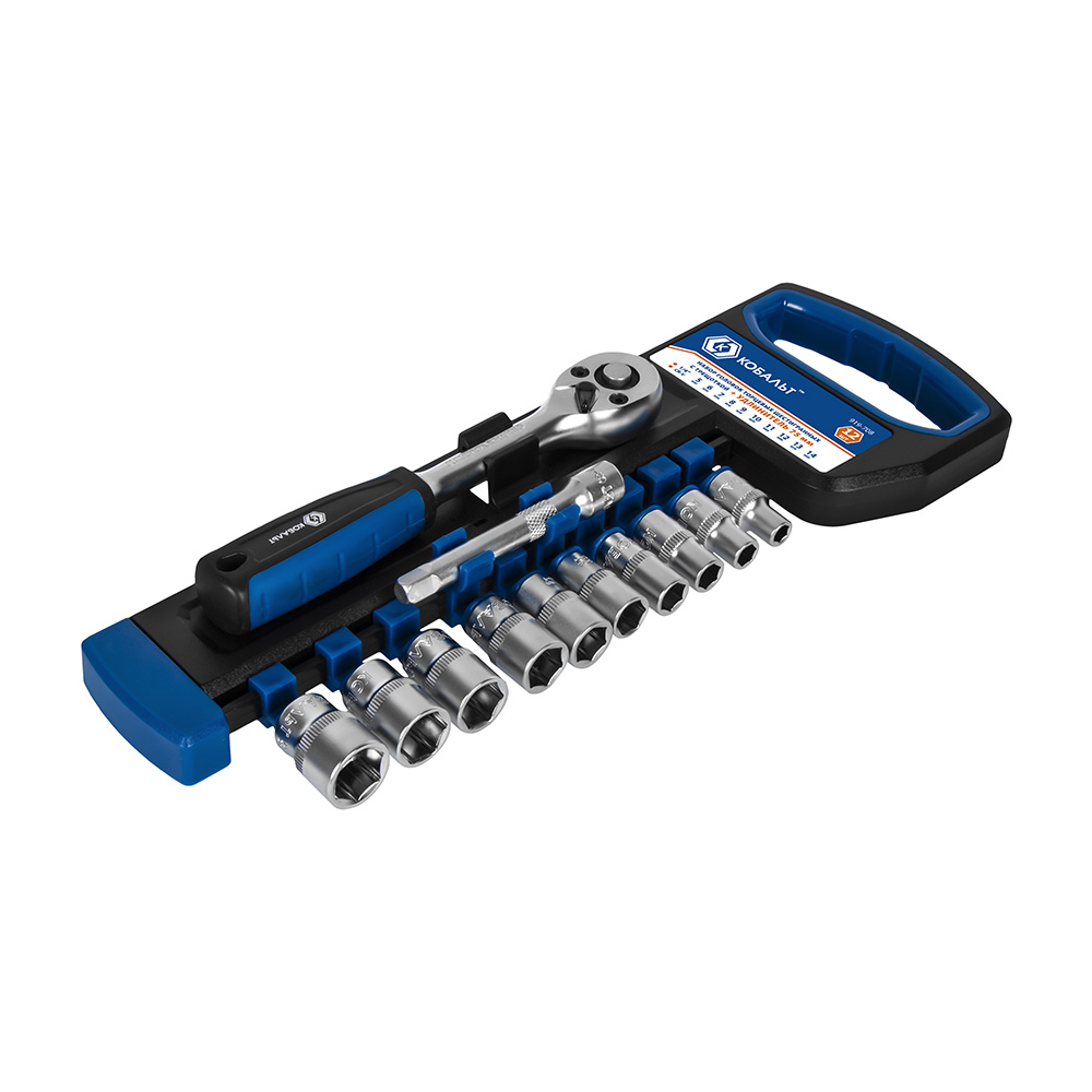 Набор торцевых головок (12 пр., 1/4'', трещотка) КОБАЛЬТ 919-708