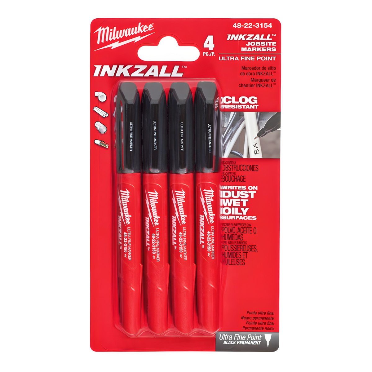 Маркер строительный ультра-тонкий, черный (1 шт.) INKZALL MILWAUKEE 48223154