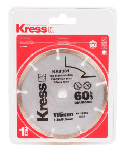 Диск алмазный 115 х 1.6 х 9.5 мм, с напылением KRESS KA8381