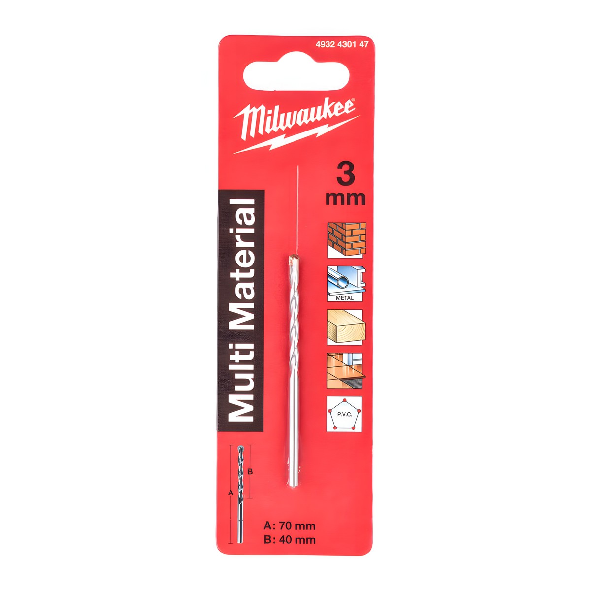 Сверло универсальное 3,0 х 70 мм MILWAUKEE 4932430147