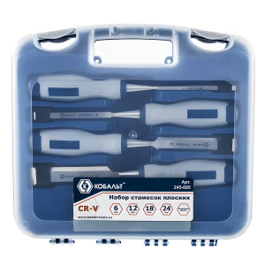 Набор стамесок 4 шт. (6/12/18/24 мм, двухкомпонентные ручки, точильный камень) КОБАЛЬТ 245-695