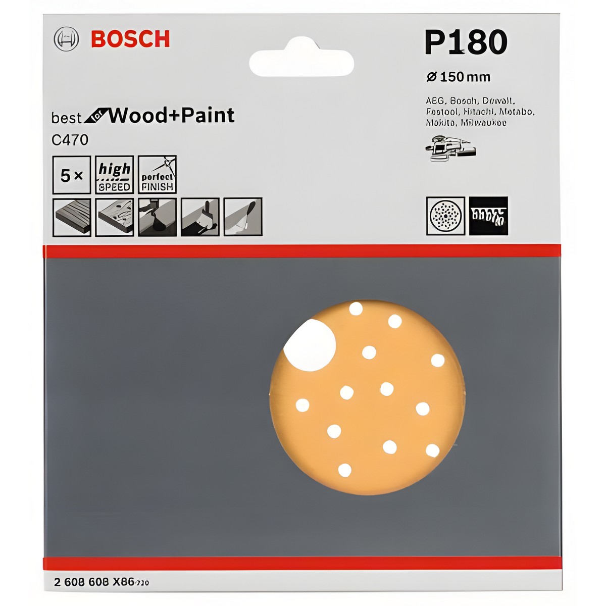 Круг шлифовальный 150 мм P180 (1 шт.) Best for Wood + Paint BOSCH 2608608X86