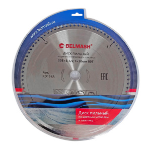 Диск пильный 305 х 3.1/2.1 х 30 мм 80T (цвет. металл, пластик) BELMASH RD154A
