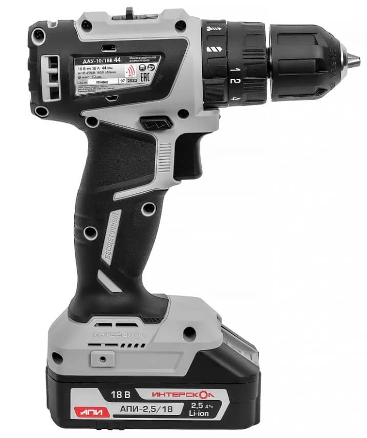 Дрель аккумуляторная ударная ИНТЕРСКОЛ ДАУ-10/18В 44 Мини МАКС АПИ (2 АКБ х 2.5 Ah, ЗУ, кейс)