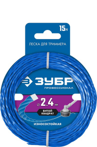 Леска для триммера ЗУБР Профессионал ВИТОЙ КВАДРАТ 2.4 мм, 15 м. 71030-2.4