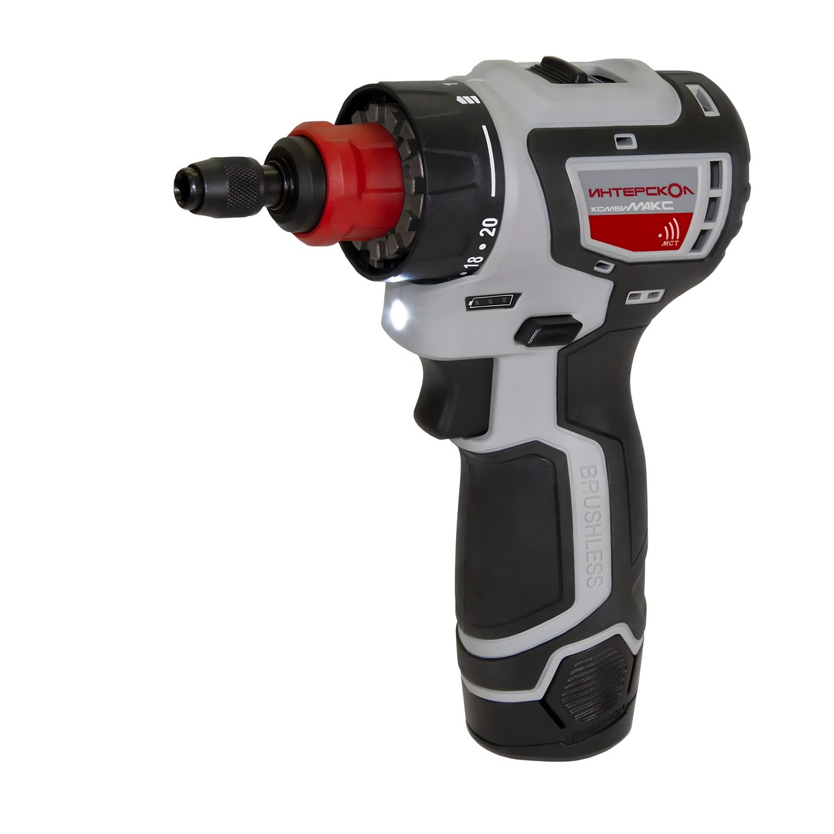 Дрель аккумуляторная ИНТЕРСКОЛ ДА-10/12В 36 КомбиМАКС (Li-Ion, кейс, 2 акк.*2,0 Ач, 4 насадки)