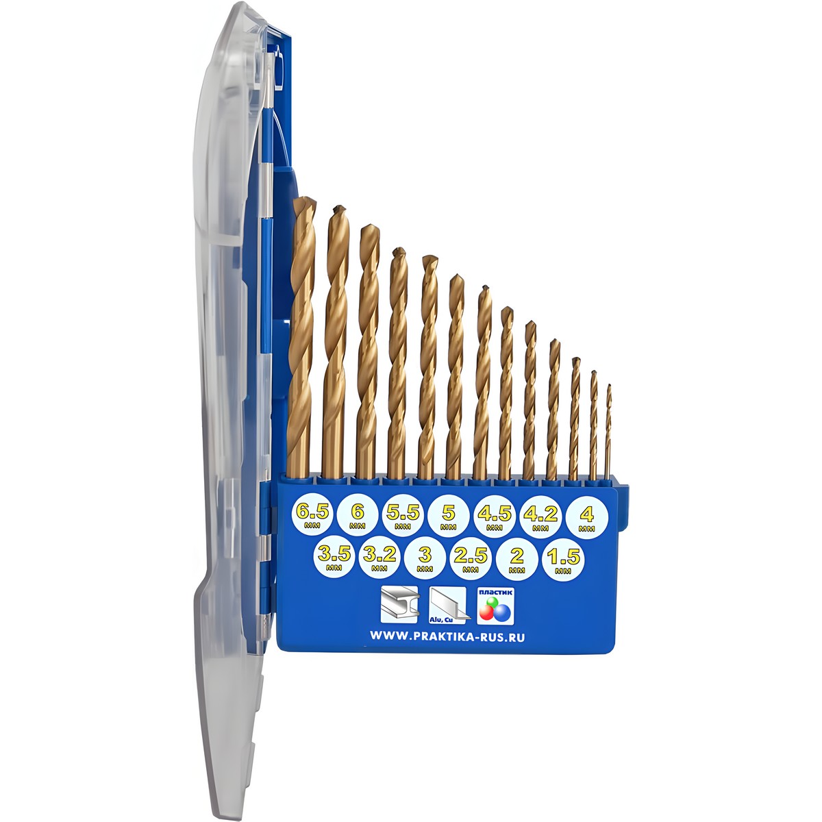 Набор сверл по металлу 13 шт. (1.5-6.5 + 3.2/4.2 мм) Профи ПРАКТИКА 640-285
