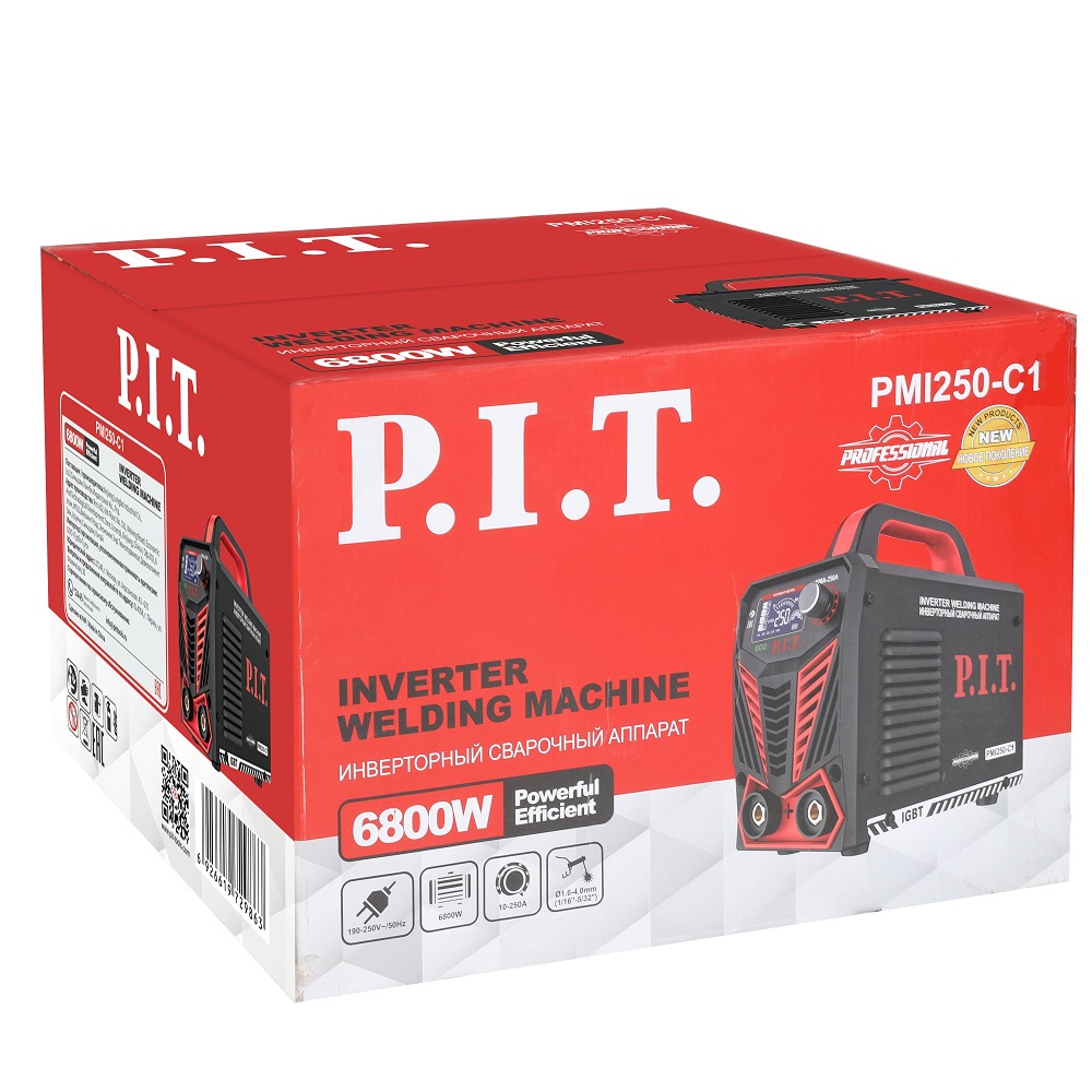 Сварочный аппарат P.I.T. PMI250-C1 IGBT (6.8кВт, 250А, ПВ-45, ММА 1.6-4.0мм,маска, краги, электроды)