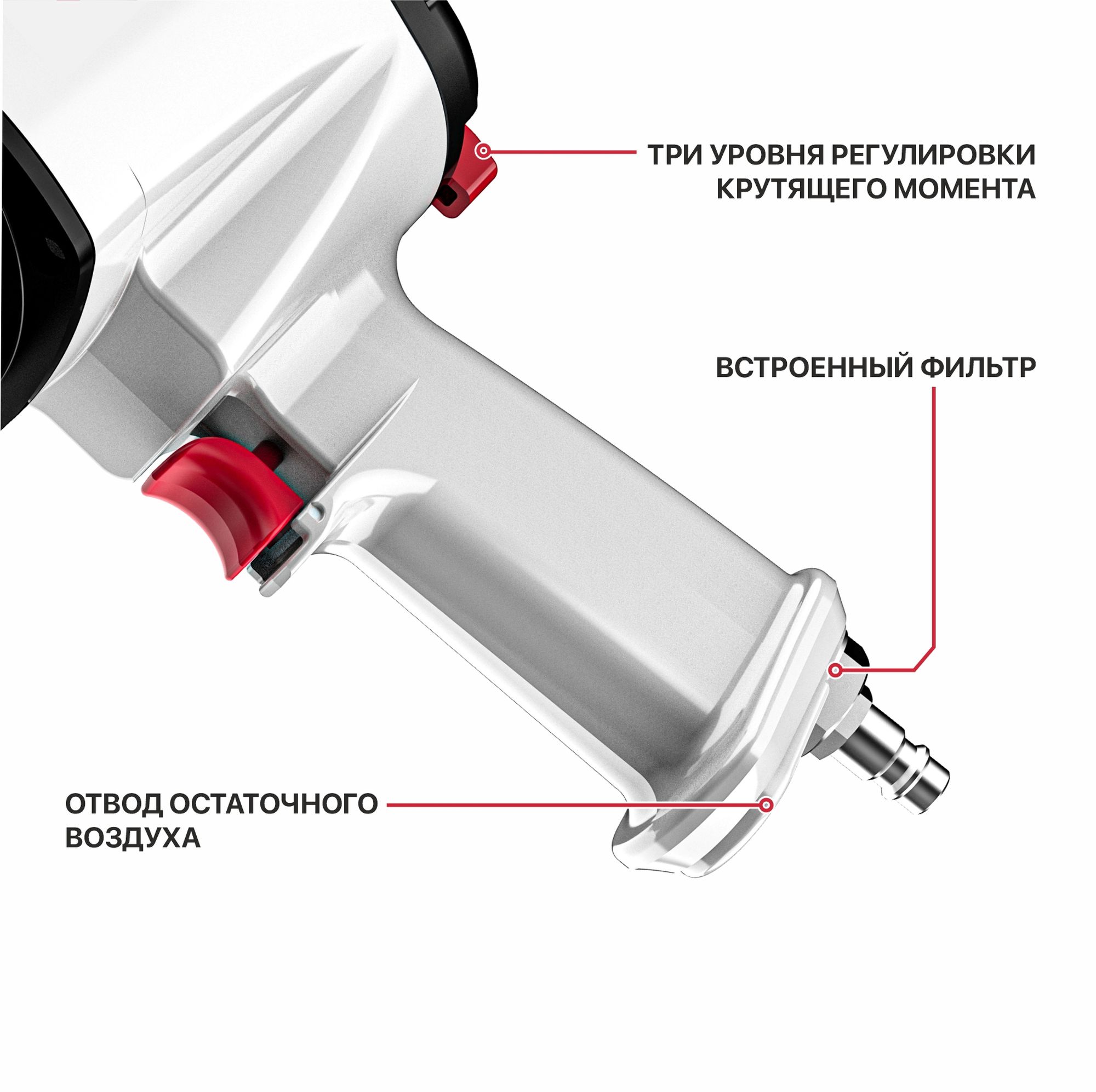 Гайковерт P.I.T. IMPACT пневматический PAW1300-A (90PSI, 5000 об/мин, 1300Нм, 220л/мин)