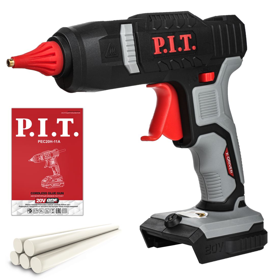 Пистолет клеевой аккум. P.I.T. PEC20H-11A SOLO (20В, 200*, макс. ф стержня 11мм, расход 450г/ч)