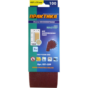 Лента шлифовальная 75 х 457 мм Р100 (3 шт.) ПРАКТИКА 031-259