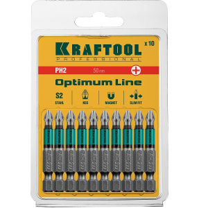 Биты PH 2 х 50 мм (10 шт.) Optimum KRAFTOOL 26122-2-50-10