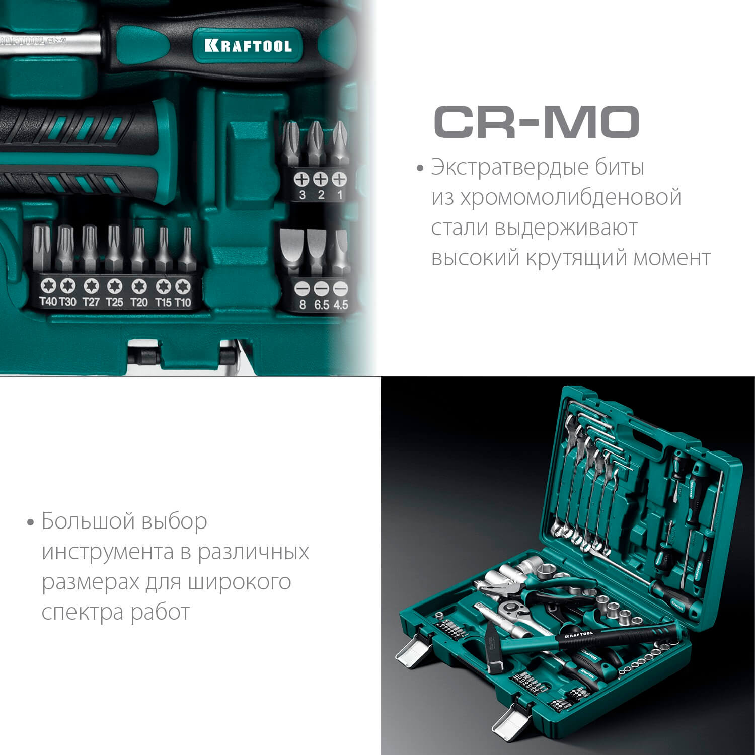 Набор инструмента универсальный KRAFTOOL EXTREM-66 (66 предм., 1/2'' + 1/4'') 27976-H66