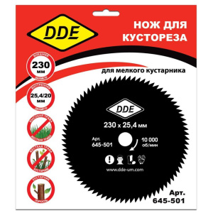Нож для триммера DDE WOOD CUT 230х25,4 мм, 60 зубьев 645-501