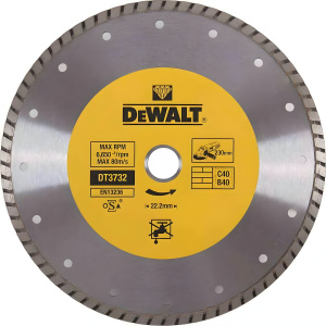 Диск алмазный 230 х 2.6 х 22.2 мм (универсальный) Turbo DeWalt DT3732