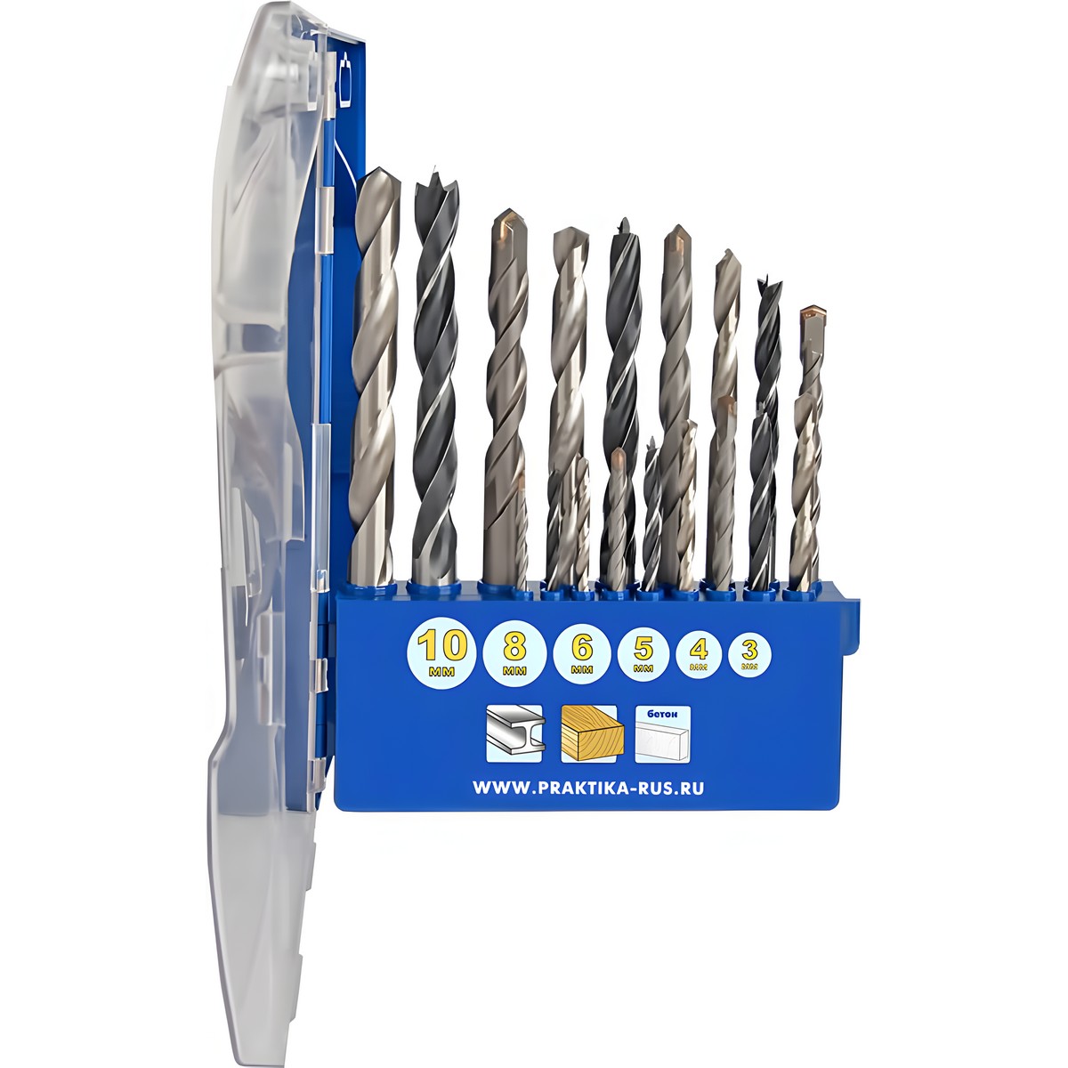 Набор сверл комбинированный 18 шт. (3-10 мм) Профи ПРАКТИКА 640-391