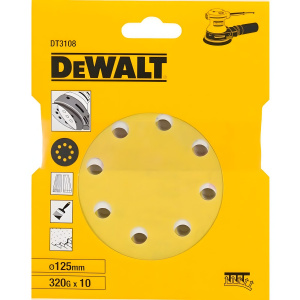 Круг шлифовальный 125 мм P320 (10 шт., дерево, краска) DeWalt DT3108-QZ