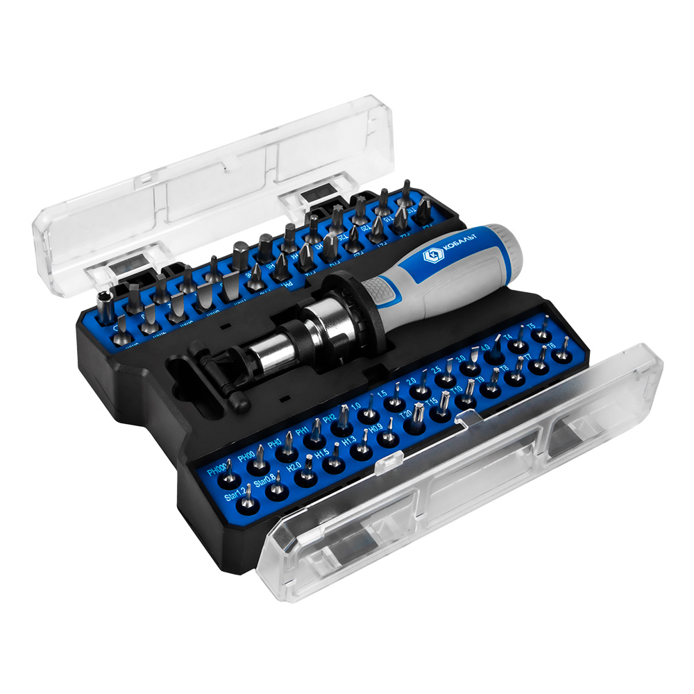 Отвертка-рукоятка реверсивная с набором бит 53 шт. (пласт. бокс) КОБАЛЬТ 915-076