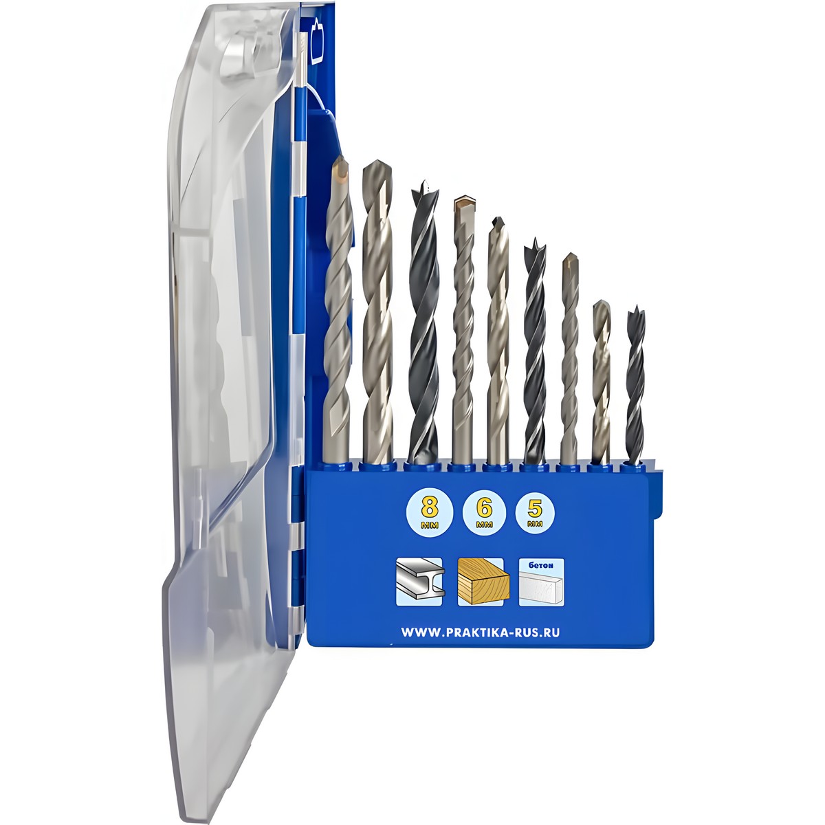 Набор сверл комбинированный 9 шт. (5-8 мм) Профи ПРАКТИКА 640-384