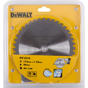 Диск пильный 173 х 20 мм 40T (цв. металлы) DeWalt DT1210