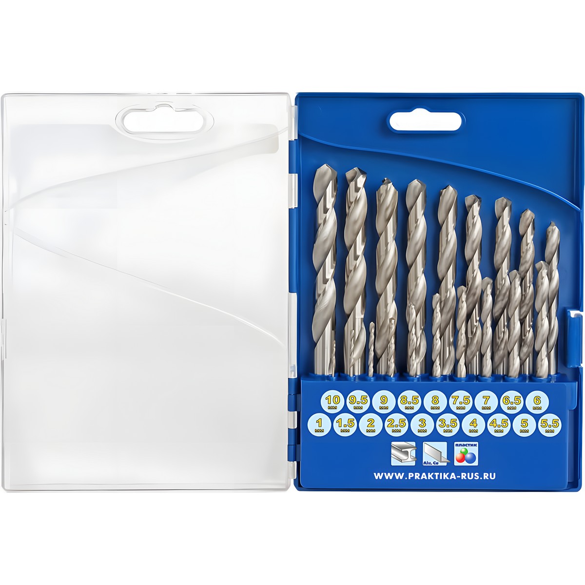Набор сверл по металлу 19 шт. (1-10 мм) Профи ПРАКТИКА 640-308