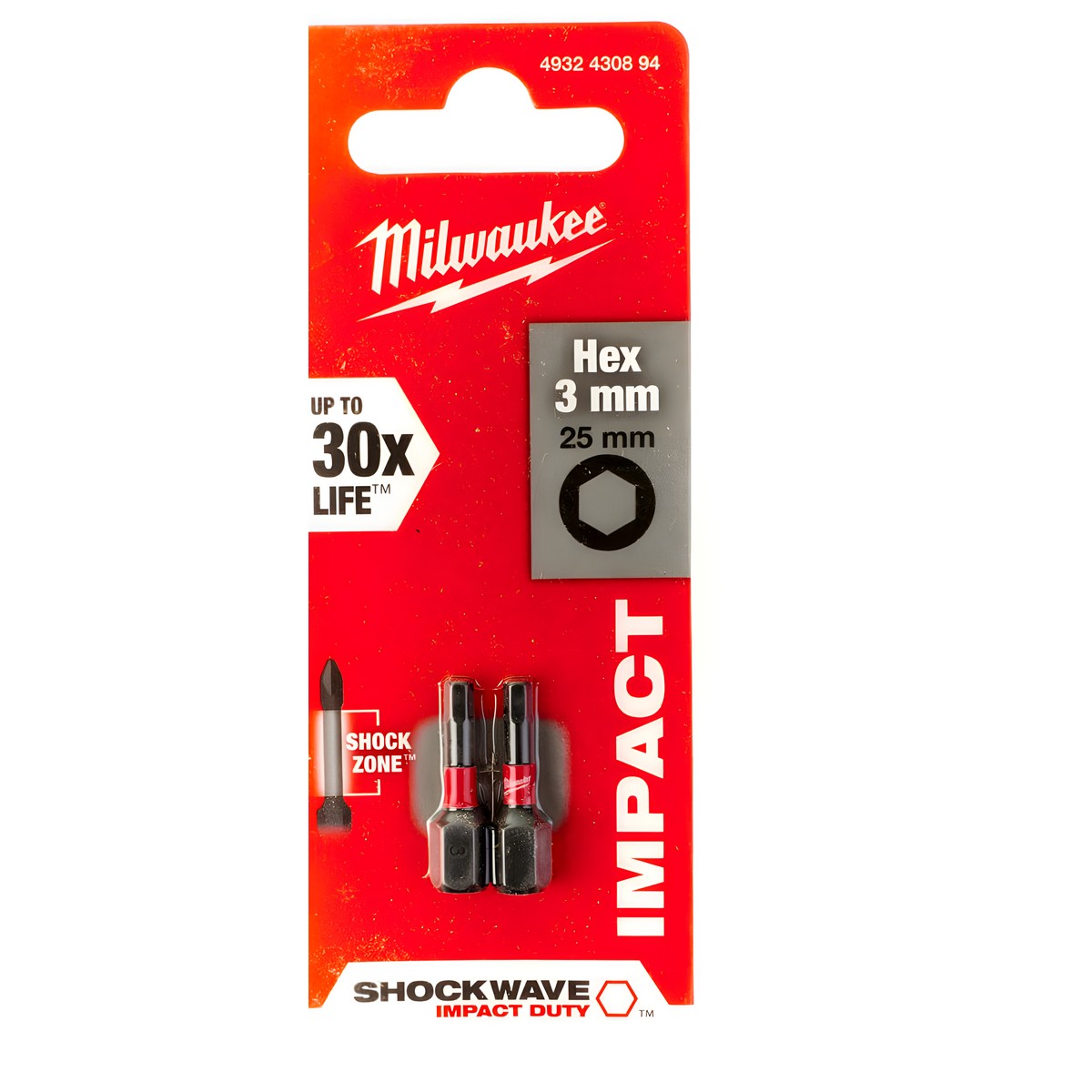 Насадка HEX 3 х 25 мм (2 шт.) Shockwave MILWAUKEE 4932430894