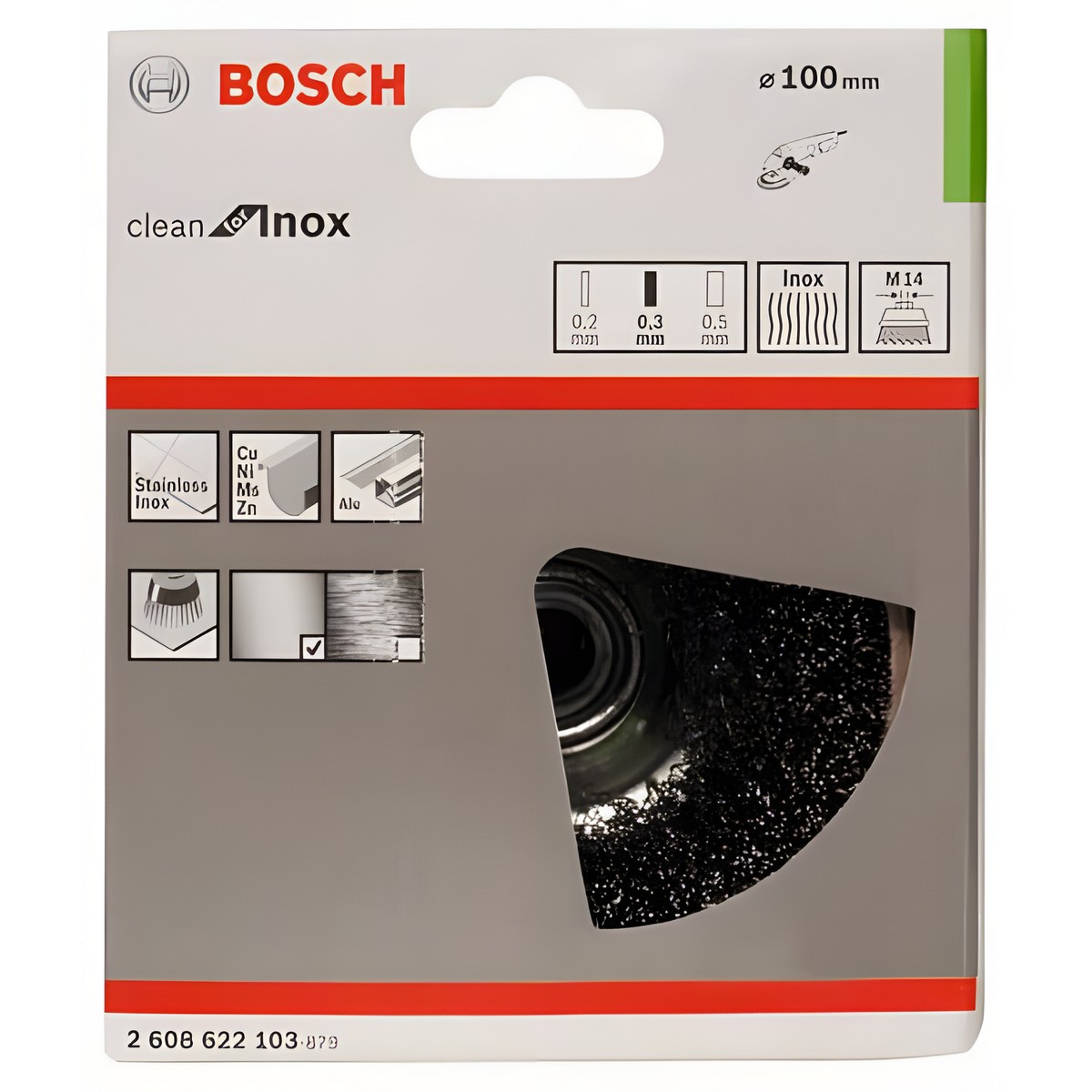 Щетка чашечная 100 мм (для УШМ, М14, нерж.) BOSCH 2608622103