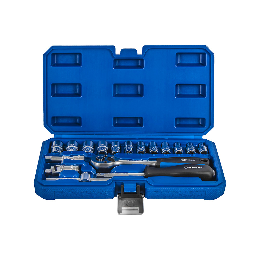 Набор торцевых головок (17 пр., 1/4'', трещотка, кейс) КОБАЛЬТ 919-555