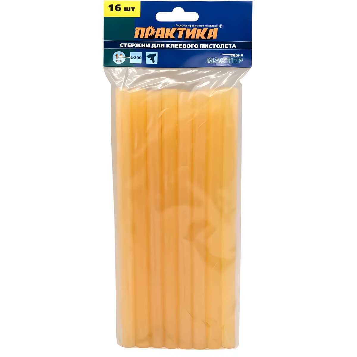 Стержни клеевые 11 х 200 мм (16 шт., желтый прозрачный) ПРАКТИКА 641-657