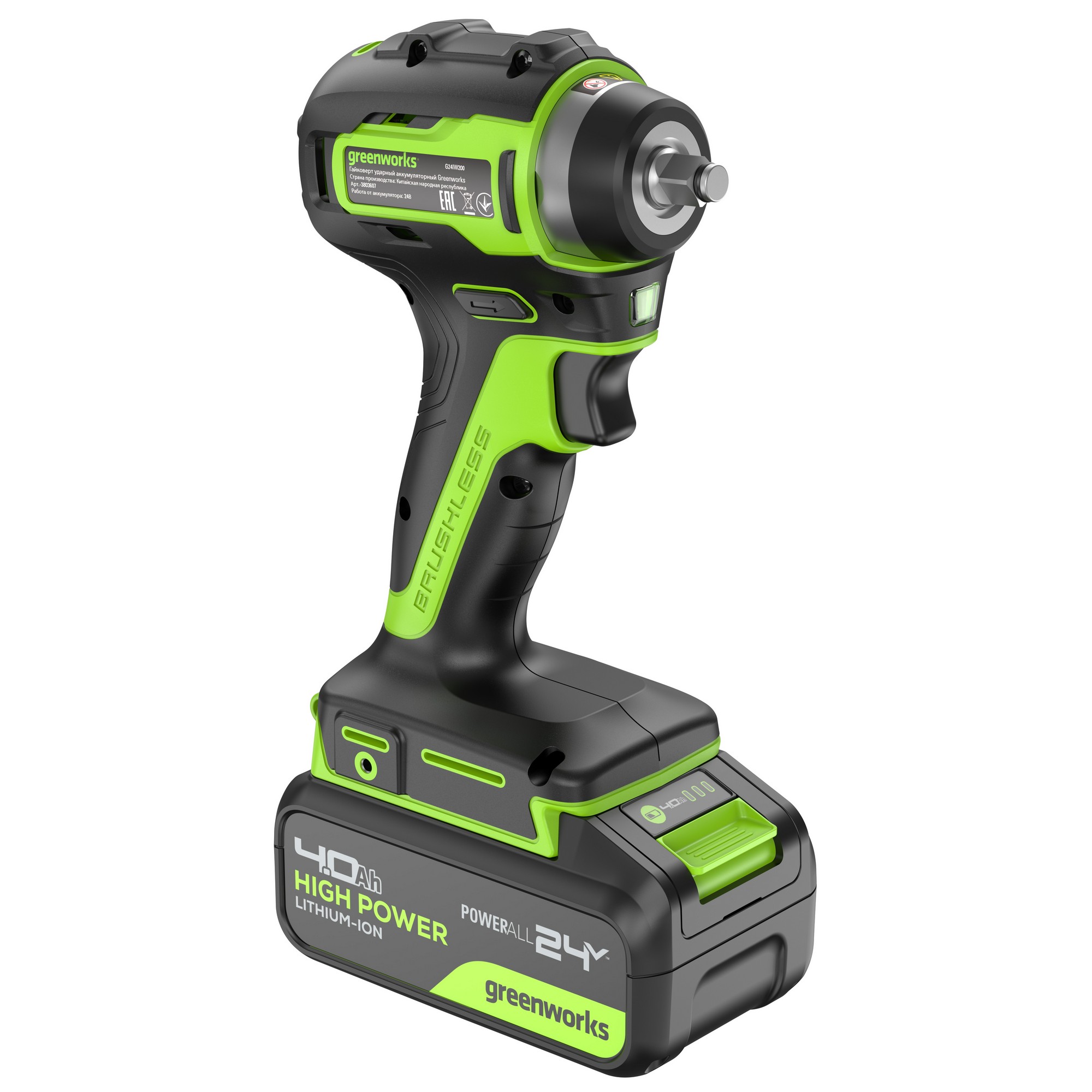 Гайковерт аккумуляторный ударный GREENWORKS G24IW200K4 3803607CUB