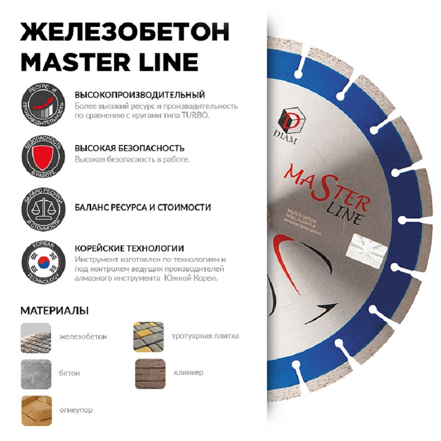 Диск алмазный 350 х 3.0 х 10 х 25.4 мм MasterLine (железобетон) DIAM 000503
