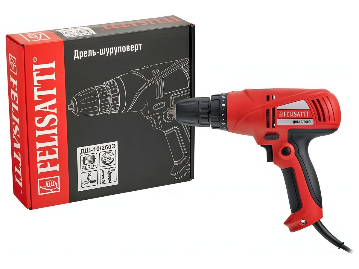 Дрель-шуруповерт FELISATTI ДШ-10/260Э (260ВТ, 40Нм)