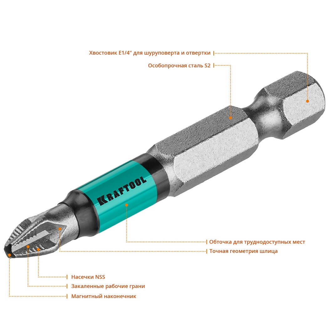 Биты PH 2 х 50 мм (10 шт.) Optimum KRAFTOOL 26122-2-50-10