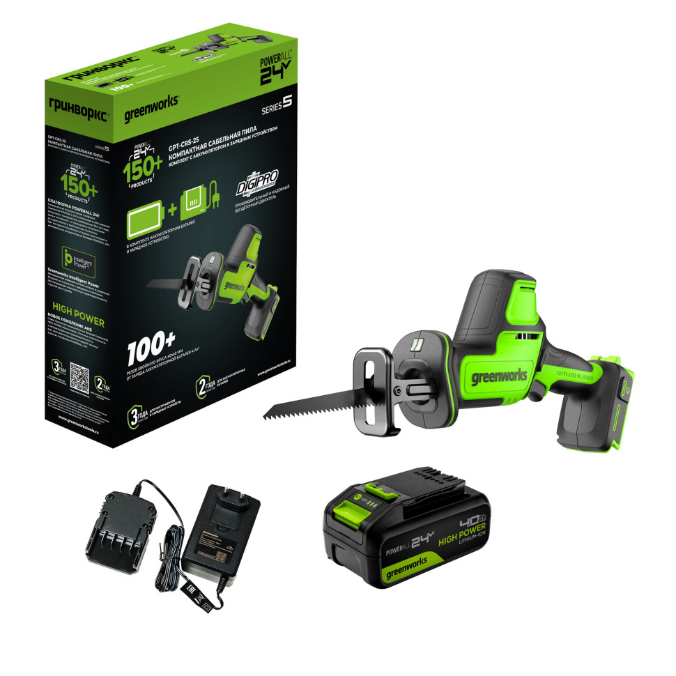 Пила сабельная аккумуляторная GREENWORKS GPT-CRS-25K4 1200507CUB