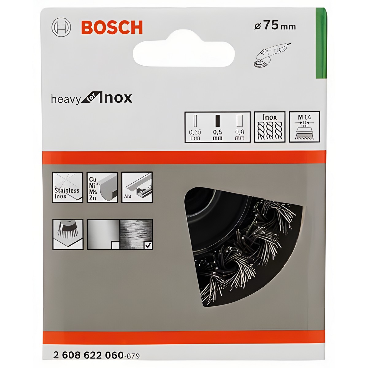 Щетка чашечная 75 мм (для УШМ, М14, витая нерж.) BOSCH 2608622060