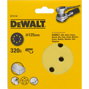 Круг шлифовальный 125 мм P320 (1 шт., дерево, краска) DeWalt DT3118