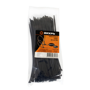 Хомут нейлоновый 4,8*200 Ч (100 шт) ВИХРЬ