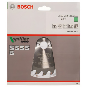 Диск пильный 160 х 20 мм 24T STD for Wood BOSCH 2608640596