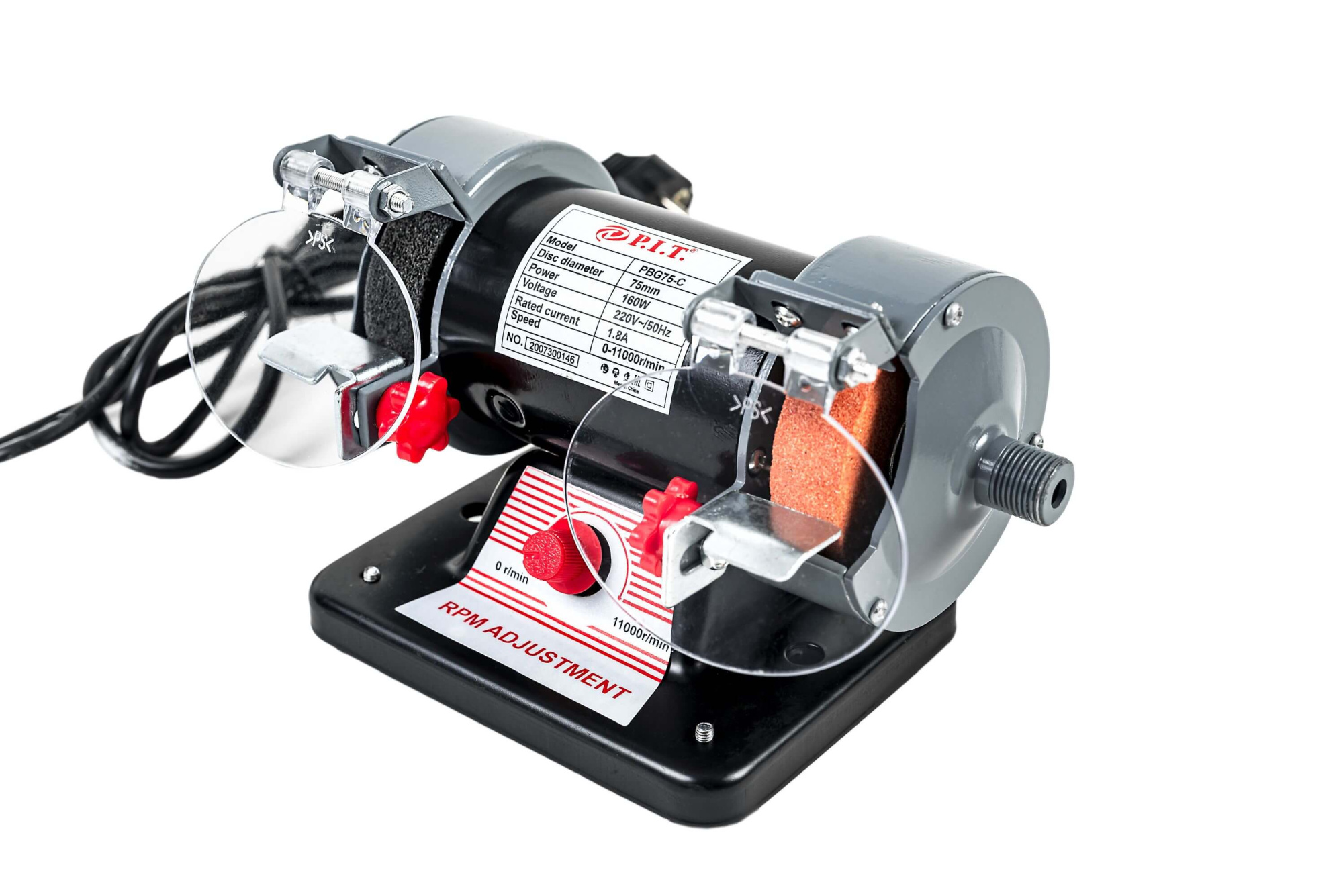Станок точильный электрич. P.I.T. PBG75-C МАСТЕР (160 Вт, 0-11000 об/мин, ф75*20*10мм, гибкий вал)